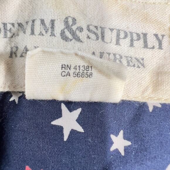 Denim & Supply Ralph Lauren Button Shirt Men XXL Reg Fit Red White Stars on Blue - Picture 3 of 12